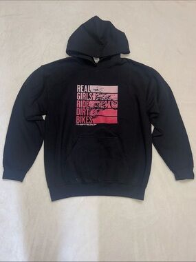 Gildan Black Hoodie with Pink Graphic 'Real Girls Ride Dirt Bikes'
